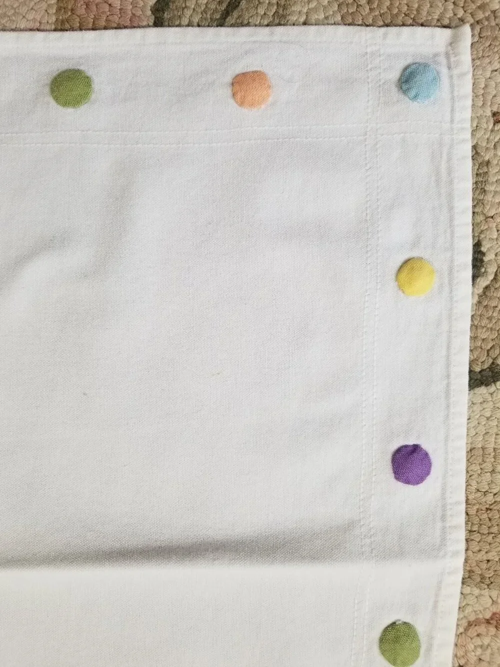 6 Dinner Napkins Large White Cotton w/ Colorful Handsewn Puffy Polka Dots
